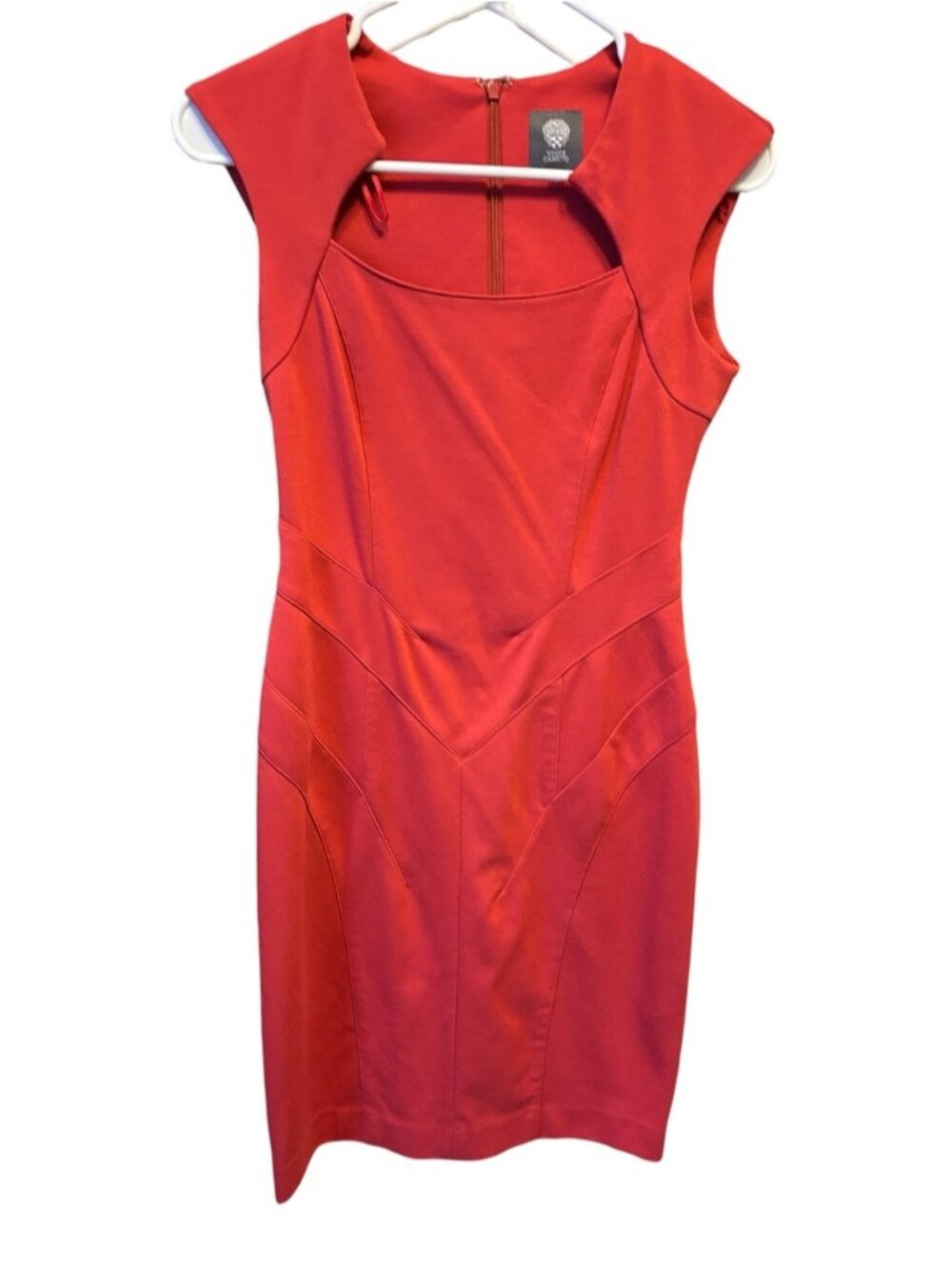 Red Cap-Sleeve Sheath Dress